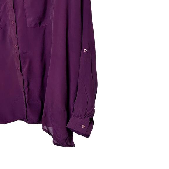 Tolani Purple 100% Cupro Button Up Roll Tab Long Sleeve Blouse - Picture 2 of 8